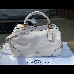 NWT COACH LANE CREAM PEBBLED LEATHER SATCHEL MED